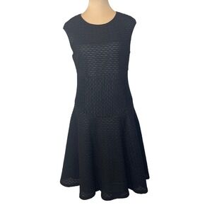 Gabby Skye Textured Knit Fit and Flare Dress 10 Black Sleeveless Classic Goth